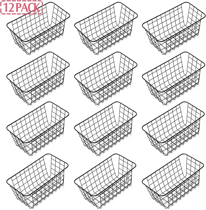 12 Pack Wire Storage Baskets Household Metal Wall-Mounted Containers Organizer Bins for Kitchen Bathroom Freezer Pantry Closet Laundry Room Cabinets Garage Shelf, Medium