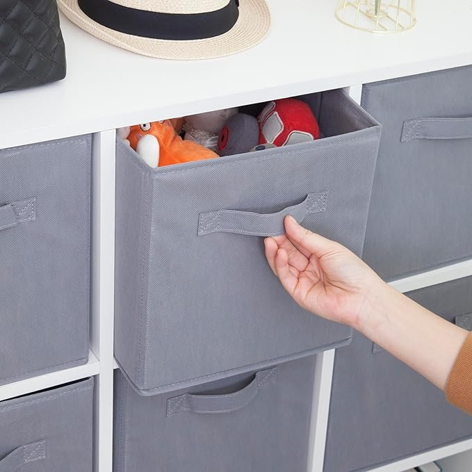 Storage Cubes, 11 Inch Cube Storage Bins, Set of 8, Fabric Foldable Storage Bins With Handles, Closet Storage Organizer Bins, Cubby Clothing Storage Baskets for Shelves, Gray
