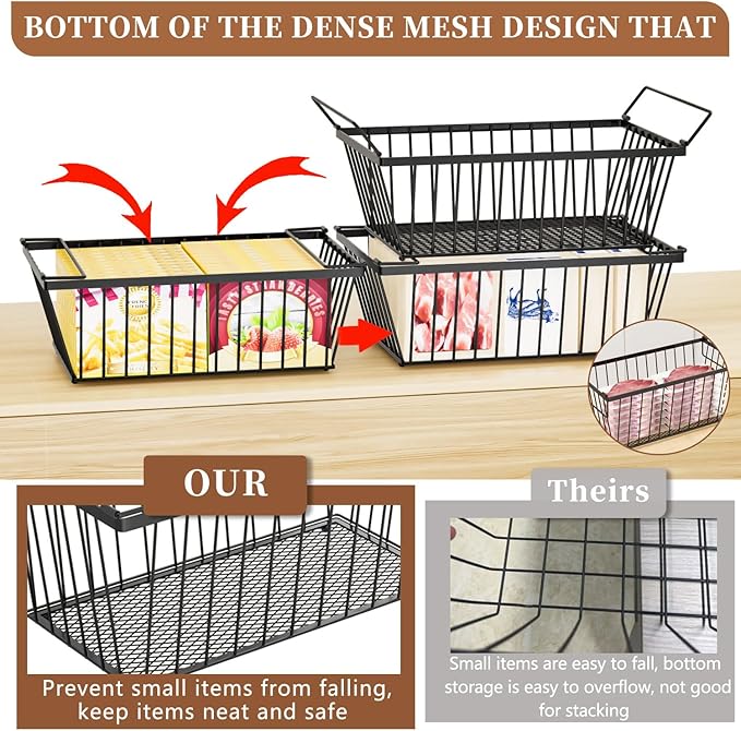 Freezer Organizer Bins ，Enhanced Leak-Proof Bottom，4 Pack Stackable Deep Freezer Organizer Bins for 5 Cu.FT Small Chest Freezer，organization and storage，pantry organizers（for 5 Cu.Ft