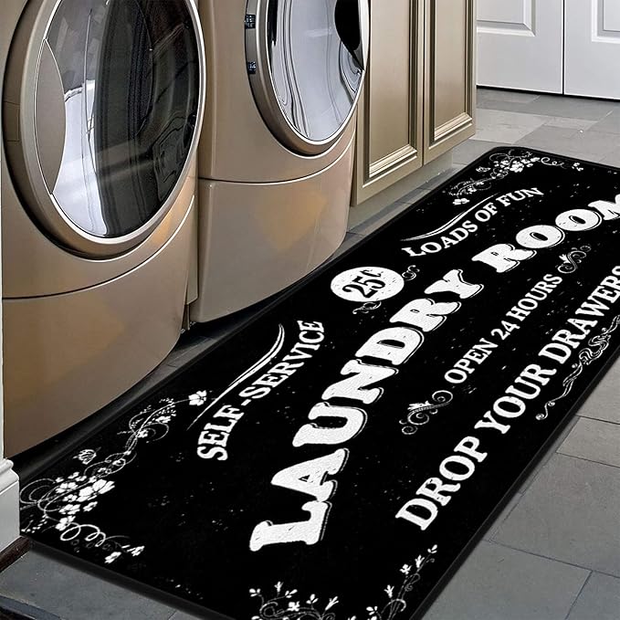 Laundry Room Long Rug Area Rug Non-Slip Floor Mat Waterproof Farmhouse Carpet for Kitchen 72" x 24"(Black-1)