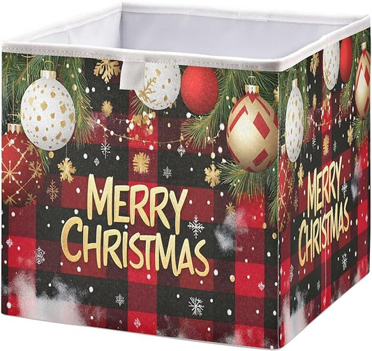 Bolaz Checked Christmas Background Closet Organizers Storage Cubes Storage Bins Shelf Baskets Containers for Home Room Office,Square