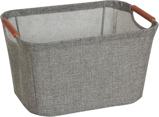 Household Essentials 623 Small Tapered Soft-Side Storage Bin with Wood Handles, Gray, Grey
