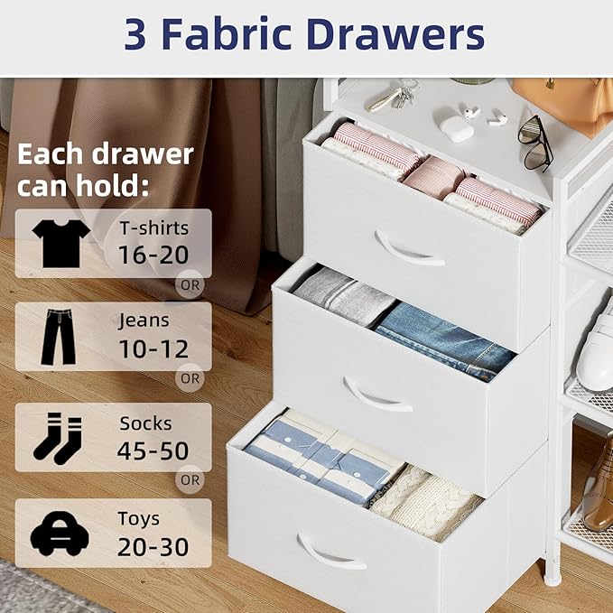 Somdot Shoe Rack, 3 Tier Shoe Organizer with 3 Drawers, Metal Shoe Storage Shelf for 6-9 Pairs of Shoes, Narrow Shoe Rack for entryway, White Leather