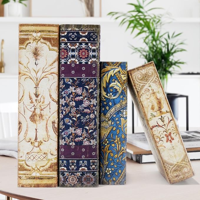 Decorative Book Boxes Set,Magnetic Lock Faux Wooden Storage Book Box Set of 2,Coffee Table Books Decor Retro Style Fabric Cover,Hidden Storage Secret Keepsake,Jewelry Trinket,Cash