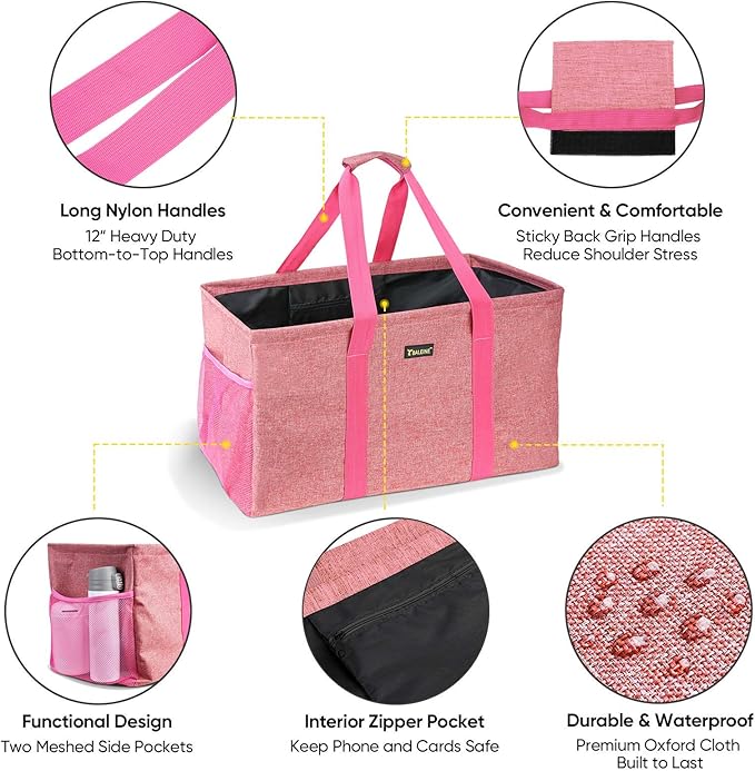 BALEINE Extra Large Utility Tote Bag with Wire Frame for Storage (Pink, 22''x12''x10'')