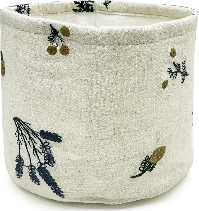 HAUSFRAU Storage Baskets Bins Makeup Organizer, Decorative Round Keys Basket for Desk, Shelves, Tabletop, Gift for mom, wife, girlfriend, 6" Embroidered Jacquard Box Lavender