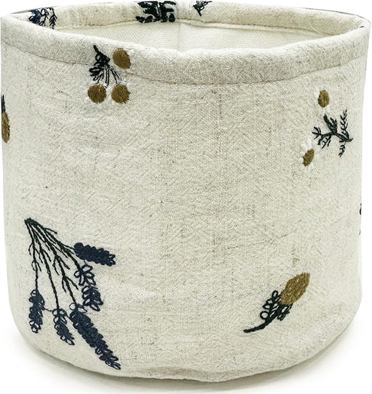 HAUSFRAU Storage Baskets Bins Makeup Organizer, Decorative Round Keys Basket for Desk, Shelves, Tabletop, Gift for mom, wife, girlfriend, 6" Embroidered Jacquard Box Lavender
