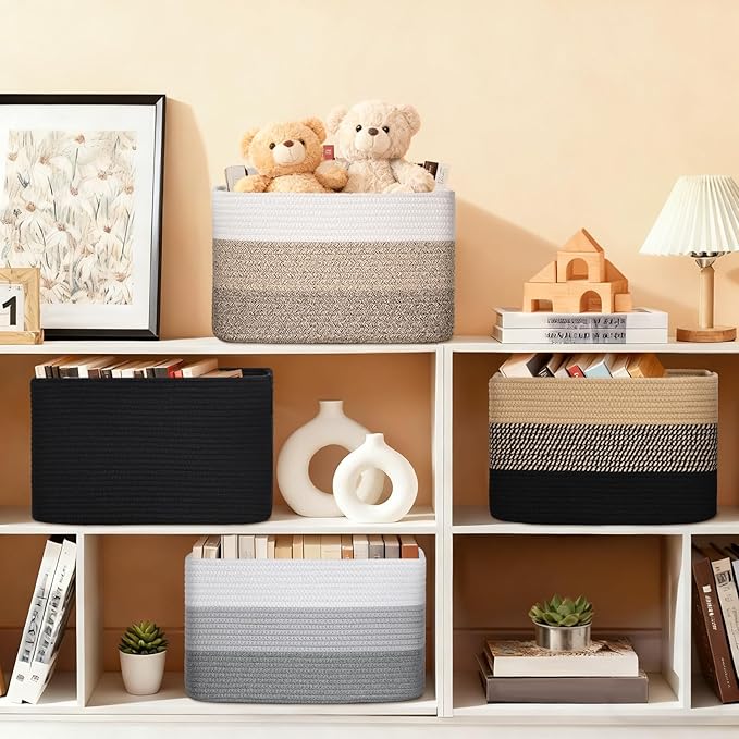 Baskets for Organizing,Storage Baskets,3 Pack Baskets for Shelfves,15"×10"×9" Woven Basket,toy storage bins,bins for organization