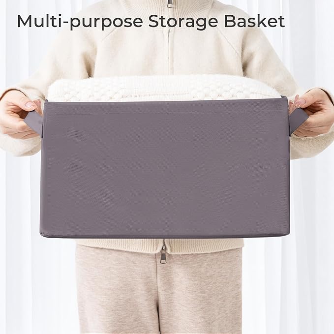 Storage Basket Bins with Metal Frame, Large Collapsible Fabric Storage Baskets for Organizing Shelf, Basket Organizer W/Handles for Blankets, Towels, Laundry, Shelves, 6-Pack, Gray