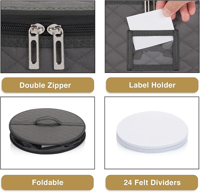 2 Pack - 7" Saucer Storage Case - China Storage Container - Stackable With Padded Interior to Store your Dinnerware Dishes - 24 Felt Dividers Included - Great for Small Plates, Bowls, Appetizer Plates