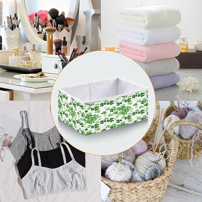 Bolaz Lucky Clover Shamrocks Closet Organizers Storage Cubes Storage Bins Shelf Baskets Containers for Home Room Office,Square