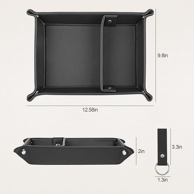 Deluxe Leather Tray Desktop Storage Organizer Watch Remote Control Jewelry Cell Phone Wallet Keychain Desktop Storage for Home, Camping Unique Gift Ideas for Men and Friends