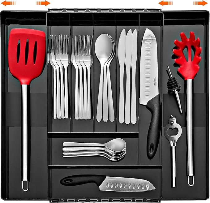 Sorbus Silverware Organizer – Expandable Kitchen Drawer Organizer, Adjustable Utensil Organizer, Cutlery Tray for Forks, Knives, Spoons – Multipurpose Flatware and Kitchen Storage Solution