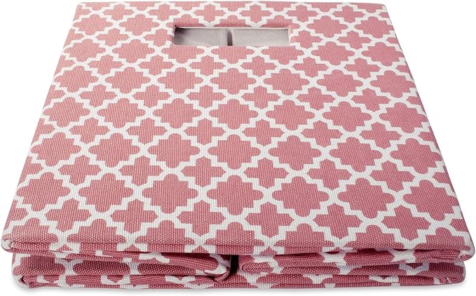 DII Hard Sided Collapsible Fabric Storage Container for Nursery, Offices, & Home Organization, (13x13x13") - Lattice Rose