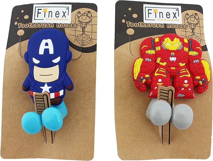 Superheroes Captain 2 pcs Set Toothbrush Holders with Suction Cup for Wall in Bathroom at Home RV Camper Van
