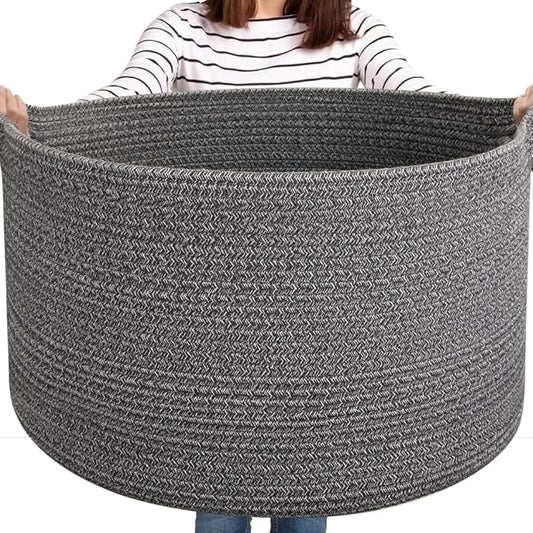 Large Woven Baskets for Storage, 22.8" x 22.8" x 13" Blanket Storage Living Room, Baby Toy Basket for Clothes, Pillows, Towels, Shoe Basket for Entryway (Dark Grey)