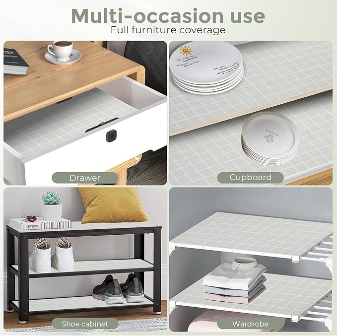 Coavas Extra Grip Thickened Shelf and Drawer Liner - Non-Adhesive Non-Slip Waterproof Mats for Kitchen Cabinets, Drawers, Shelves, Dresser & Cupboard, Easy Cut DIY (Green Stripe, 12IN x 10FT)