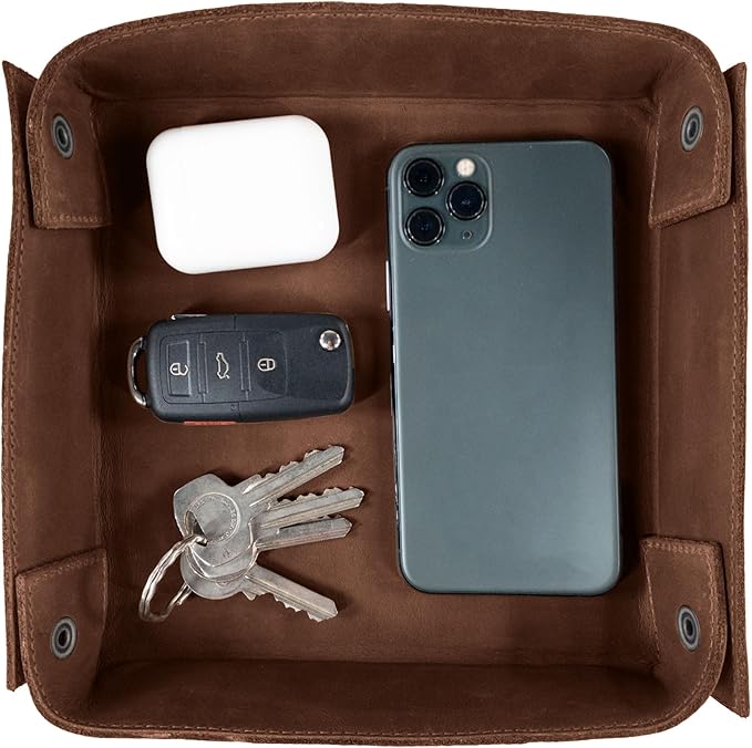 Hide & Drink, Leather Catchall Change Keys Coins Jewels Box Tray Big Storage, Handmade :: Swayze Suede
