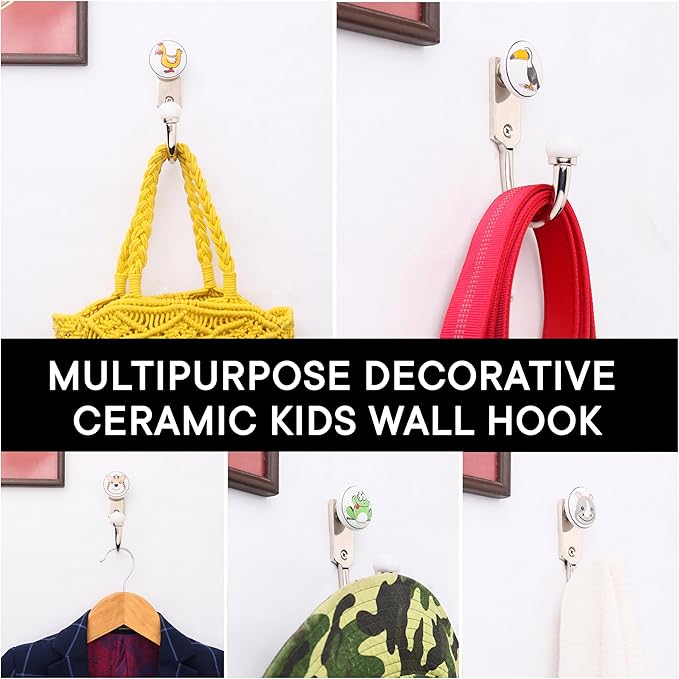 IndianShelf Pack of 6 Multicolor Ceramic Animal Wall Hooks – Vintage Funny Coat Hooks for Wall, Key Holder, Decorative Hangers for Clothes, Bags & Accessories