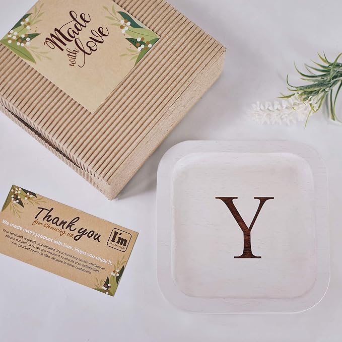 I'm Wooden Personalized Letter Catchall Valet Tray Trinket Dish Jewelry Tray Key Bowl Decorative Plate Organizing Ring Earrings Necklaces Bracelet Watch Coins Wallet Holder (6"x6" Sq White Y)