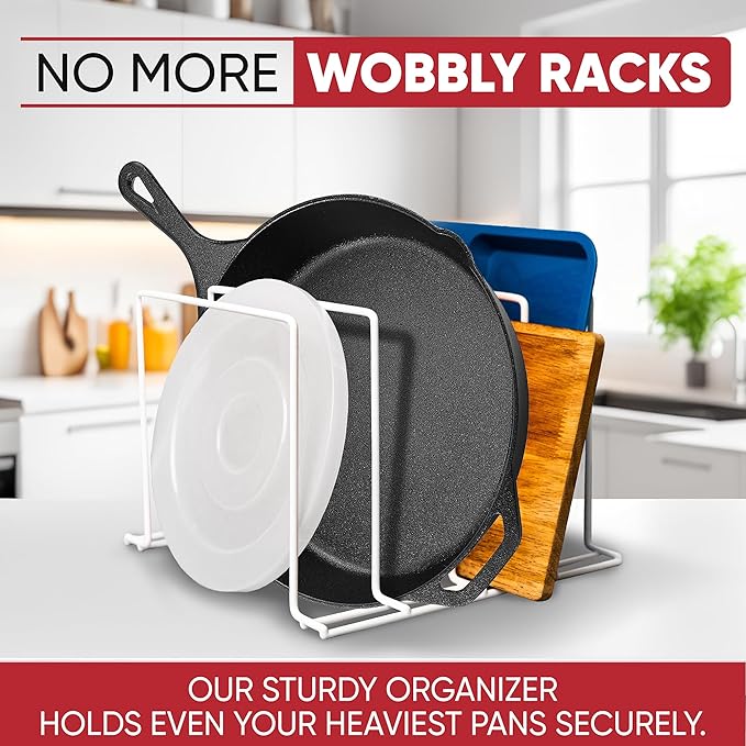 Better Houseware Pot Pan Organizer Under Cabinet Pot Lid Organizer Pan Organizers Inside Cabinet, Adjustable Cutting Board Organizer, Pots and Pans Organizer for Cabinet Storage, 4 Divided Slots