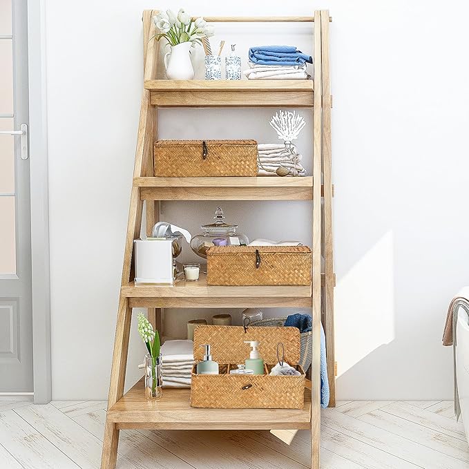 3 Compartment Storage Woven Basket with Lid, Rectangular Wicker Baskets Organizer for Bathroom Counter, Seagrass Woven Storage Baskets for Toilet Paper (12.6x4.7x4.3 inch)