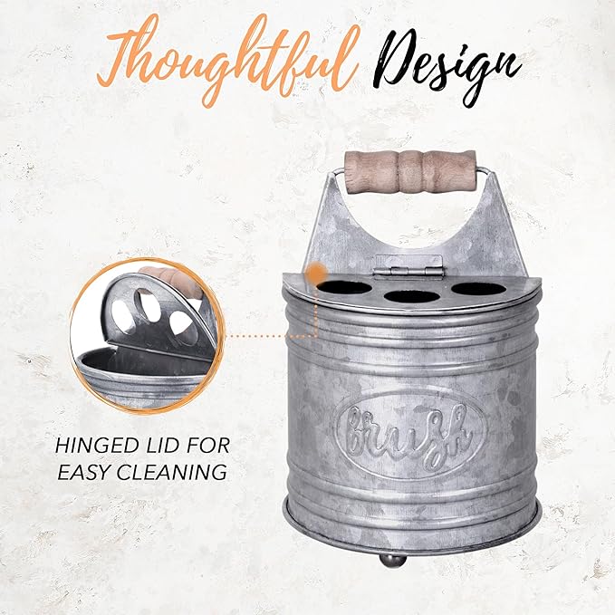 Autumn Alley Farmhouse Toothbrush Holders for Bathrooms - Rustic Galvanized Tooth Brush Holder - Farmhouse Bathroom Accessories Country Decor, Toothpaste & Electric Kids Toothbrush Compartment, Grey