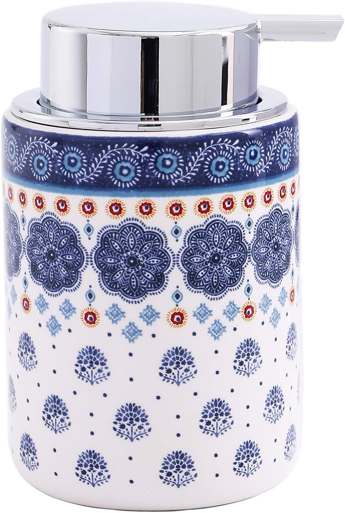 Bico Blue Talavera Ceramic 12oz Soap Dispenser with Removable Pump, Ideal for Kitchen, Bathroom, Lotion and Essential Oil