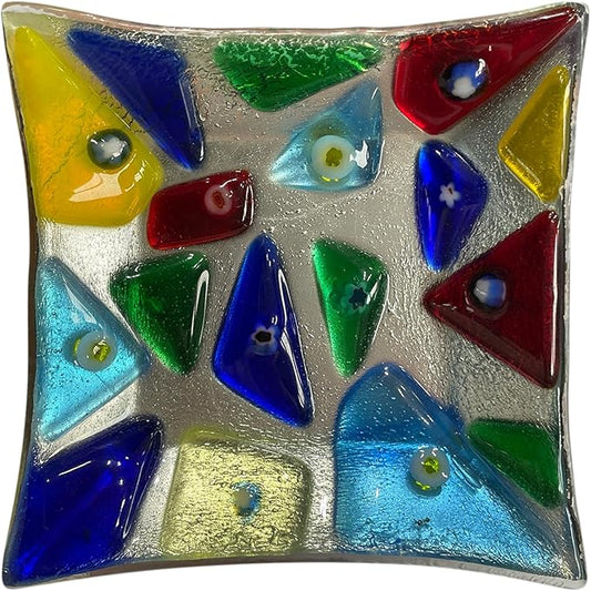 LADY&HOME Glass Decorative Jewelry Tray,Fused Art Glass Silver Foil Trinket Dish for Earrings,Necklace,Keys,Birthday Mother's Day Christmas Gifts for Women (Triangle)