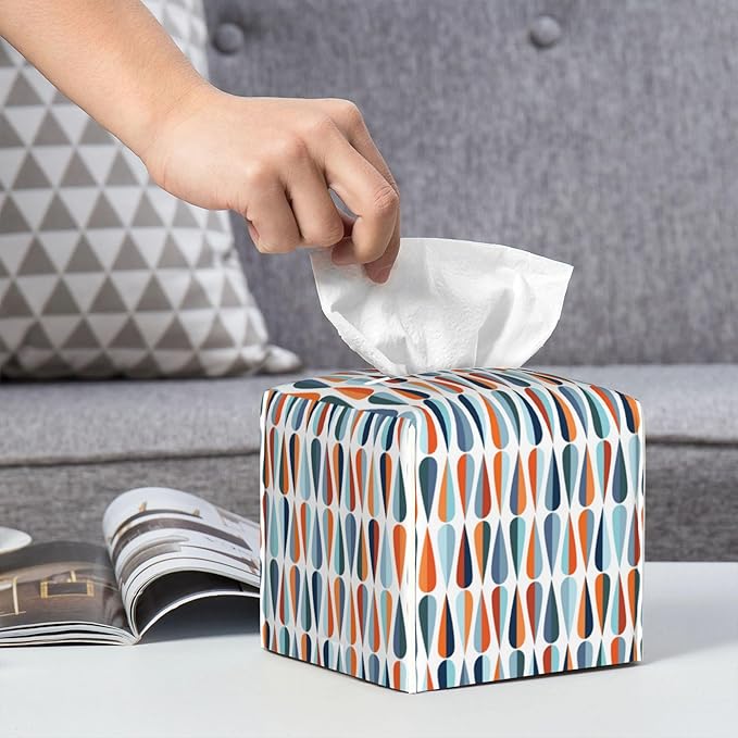 Tissue Box Holder Drop Shapes in Tones Tissue Box Cover Square Leather Tissue Holder Organizer Portable Decorative Facial Paper Case for Home Office Bathroom Vanity Countertop