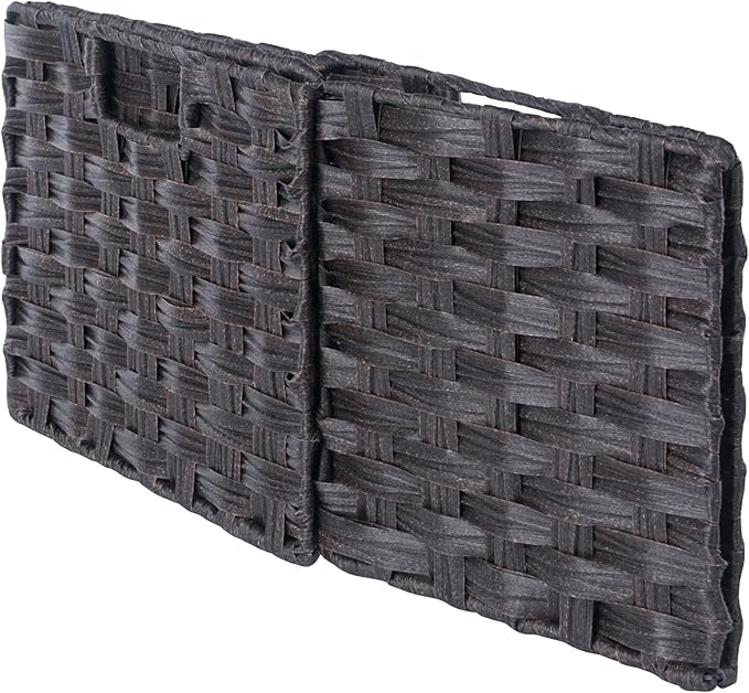 Winsome Leo 2-Tier Wide Storage Shelf with 3 Foldable Woven Baskets, for Living Room, Home Office, Bedroom, Espresso