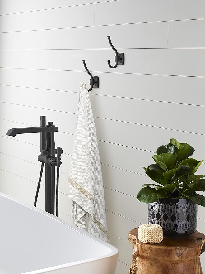 Amerock H37002MB | Kinsale Double Prong Decorative Wall Hook | Matte Black Hook for Coats, Hats, Backpacks, Bags | Hooks for Bathroom, Bedroom, Closet, Entryway, Laundry Room, Office
