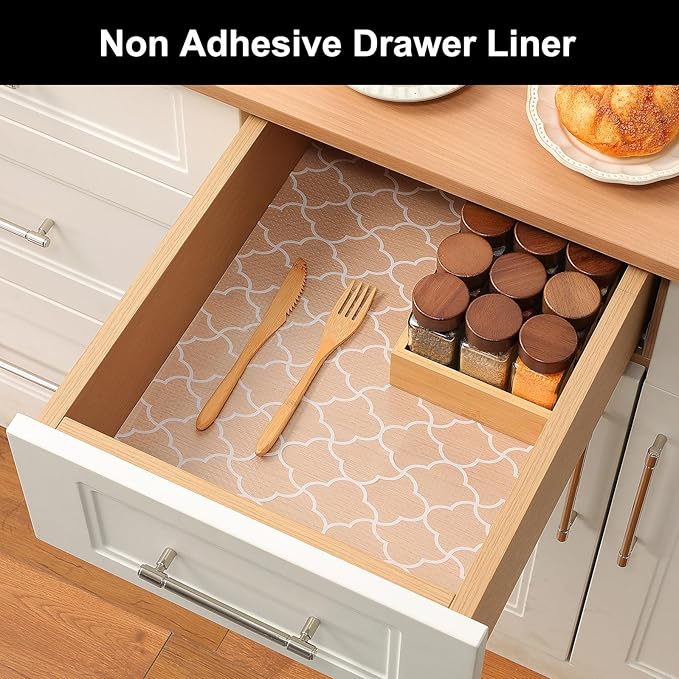 Cooyes Shelf Liner – Premium Non-Adhesive Cabinet & Drawer Liner for Kitchen – Waterproof Shelf Paper with Modern Pattern – Durable EVA Cabinet Mat – Easy to Cut （24" W x 360" L）