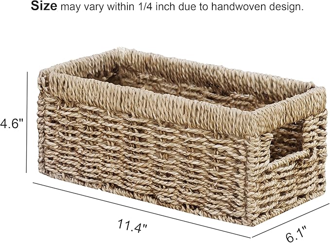 Vagusicc Storage Basket Wicker Baskets for Organizing with Handles Decorative Storage Bins for Countertop Toilet Paper Basket for Toilet Tank Top Small Baskets (11.4x6.1x4.6 inch, 2 Pack)