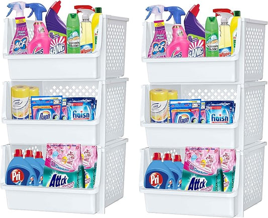 TidyFriend Stackable Storage Bins for Closet Organizers and Storage 6 Pack, Closet Organization for Kids Room and Home Organization (White)