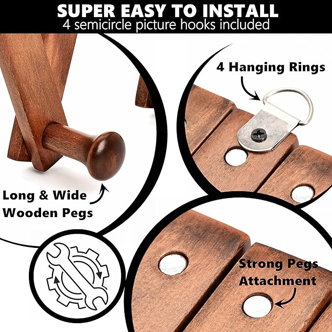 Amber Home Wood Accordion Wall Rack 17 Hooks (Pegs), Expandable Wall Mounted Hanger for Coat, Hat, Scarf, Coffee Mugs, X Shape Coat Hooks (Antique Retro Color)