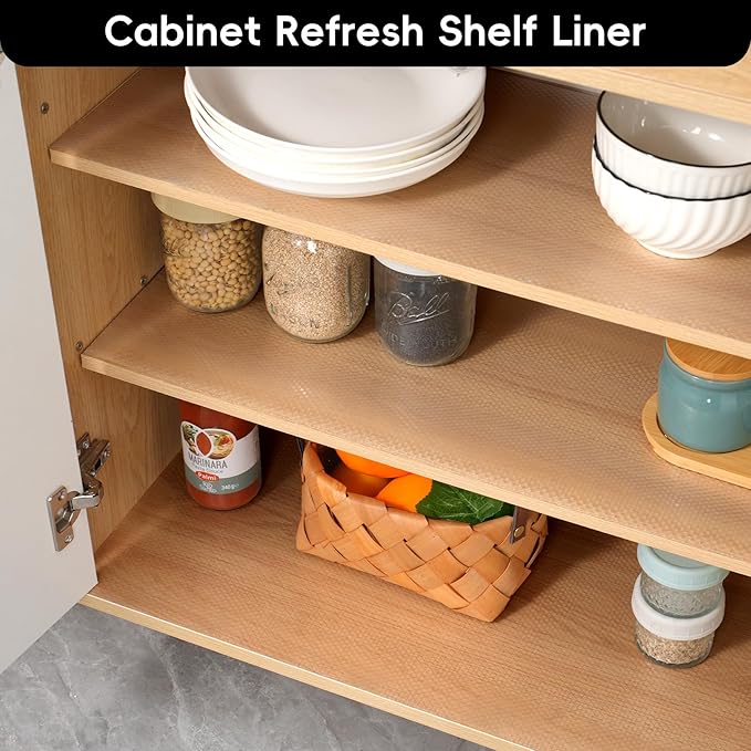 Shelf and Drawer Liner for Kitchen Cabinet,Non Adhesive Durable EVA Shelf Paper, Non Slip Waterproof Decorative Mats for Dresser Cupboard Refrigerator Bathroom Wire Grip Shelves(Clear,12 in X 20 Ft)