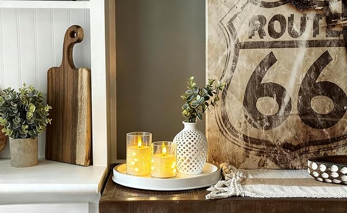 10" Small Gold and White Tray, Lightweight Metal Round Vanity Tray for Bathroom, Candle Holder for Living Room Decor