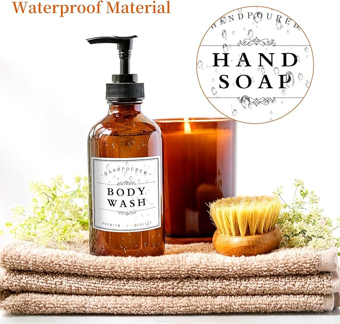 White Waterproof Soap Labels for Plastic/Glass Bottles, Bathroom/Kitchen Hand Soap Dispenser Label Stickers, Removable Cleaning Bottle Labels for Soap, Lotion, Shampoo Conditioner, 12Pack (White)