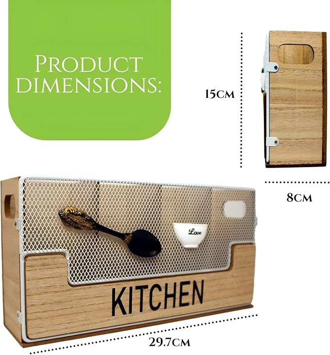 4 Compartments Large Kitchen Utensil Holder Organizer for Counter or Countertop|Wooden Storage Container for Cooking and Silverware| Farmhouse Rustic For Kitchen Organizer