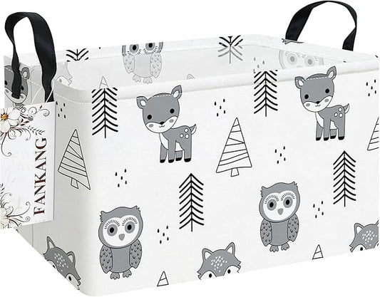 FANKANG Storage Bins,Nursery Hamper Canvas Laundry Basket Foldable with Waterproof PE Coating Storage Baskets for Boys and Girls, Office, Bedroom, Clothes,Toys(Rec-Animal ）
