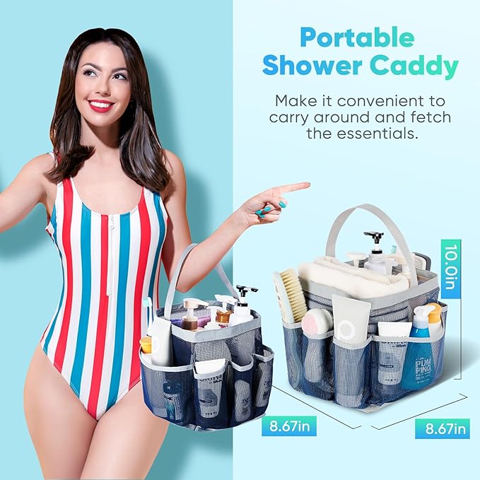 EUDELE 2 Pack Mesh Shower Caddy Portable for College Dorm Room Essentials, Shower Caddy Dorm with 8-Pocket Large Capacity,Shower Bag for Beach,Swimming,Gym