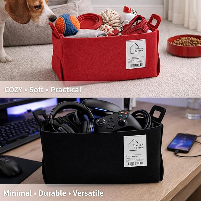 Fabric Storage Basket – Foldable Felt Storage Bin with Handles, Multi-Purpose Storage Organizer for Shelves, Closet, Toys, Clothes, Blankets, Bedroom, Living Room & Nursery, GREY, Medium