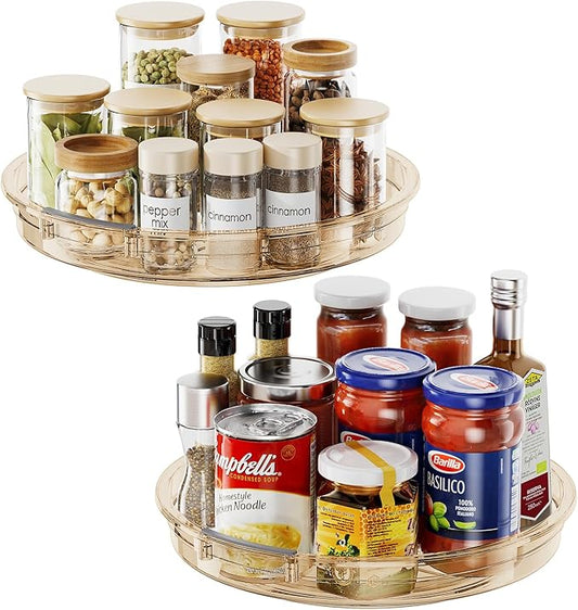 LAMU 2 Pack Lazy Susan Organizer 9.25 inch Lazy Susan Turntable for Cabinet, Rotating Spice Organization for Cabinet, Kitchen, Table Top, Countertop, Pantry Fridge Organizers and Storage, Amber