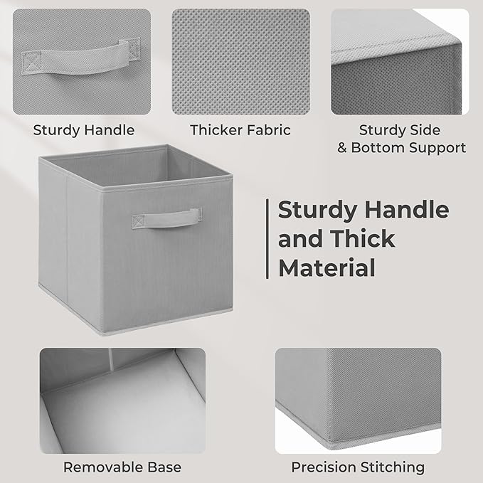 11 Inch Fabric Storage Cubes, Sturdy Foldable Storage Bins, Heavy Duty Cube Organizer for Clothes, Blankets, Shelves, Closets, Bedroom, Living Room, Gray, 7 Pack