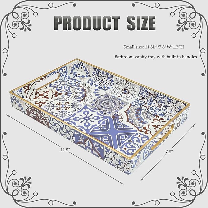 Spsyrine Bathroom Vanity Tray with Handles for Dresser Tops, Countertop, Perfume Decorative Tray, 11.8â * 7.87â *1.37â C1