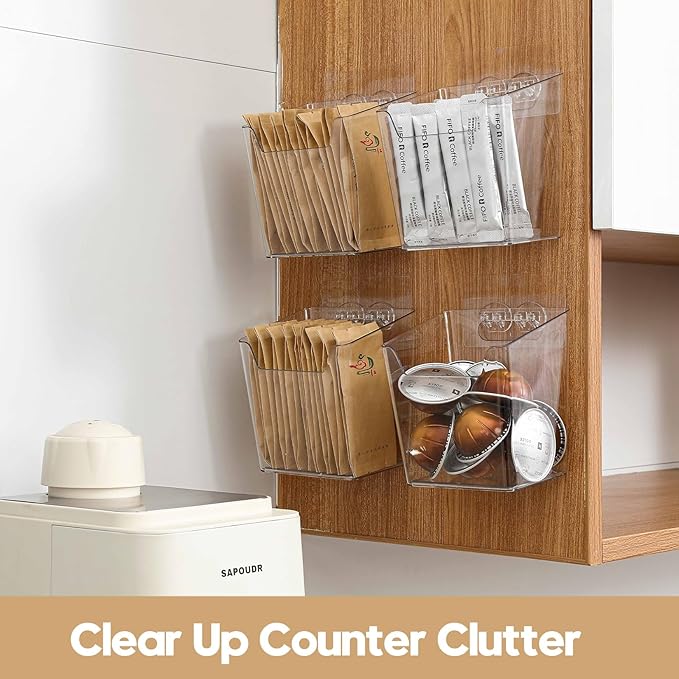 2-Pack Adhesive Cabinet Door Organizer, Hanging Storage Bins, Stick on Small Wall Basket, Bathroom Makeup Organizer, Inside Under Cabinet Storage Container for Kitchen, Pantry Organizer, Office, Dorm