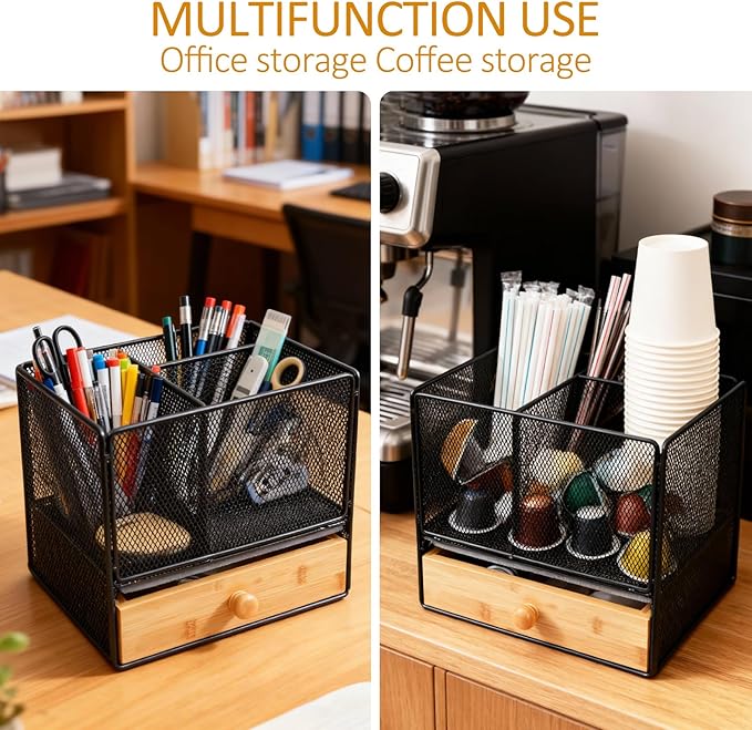 Kitchen Utensil Holder Countertop, Extra Large Utensil Organizer with Drawer, 2-In-1 Utensil & Silverware Holder for Countertop, Kitchen Organizer for Cookware Flatware, with Quick Dry Diatomite Pad