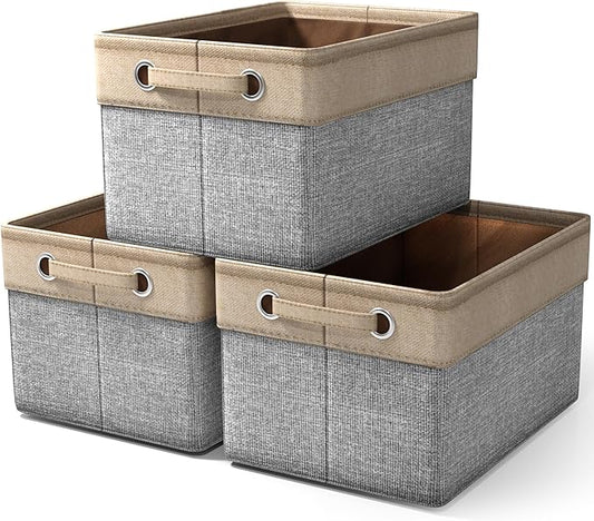 Sorbus Premium Fabric Storage Cubes 15 Inch- Big Sturdy Collapsible Storage Bins with Dual Handle- Foldable Baskets for Organizing- Decorative Cube Storage Bins for Home & Office Use- 3 Pack| Grey/Tan