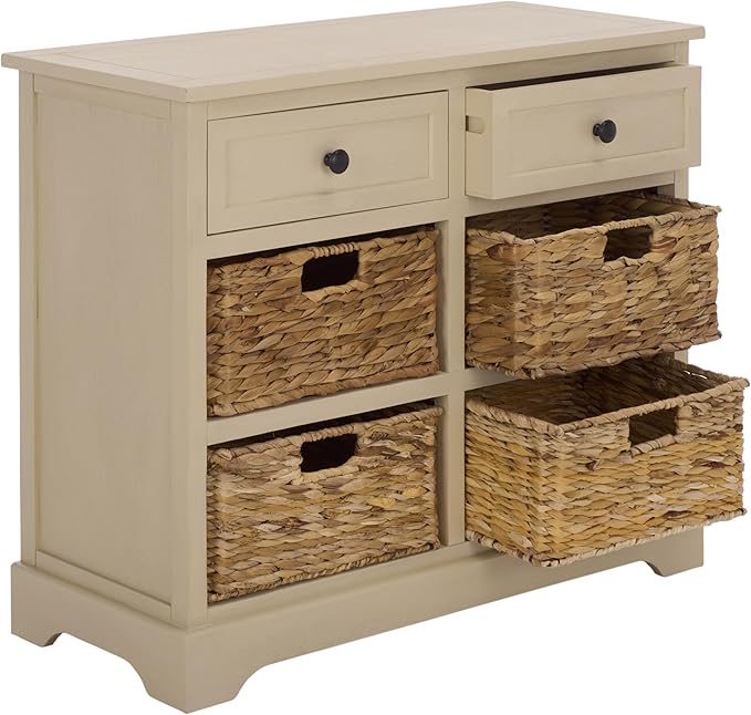 SAFAVIEH Home Collection â Herman Sand Storage Unit, 2-Drawer 4-Basket Mixed-Material Organizer, Fully Assembled (AMH5702J)